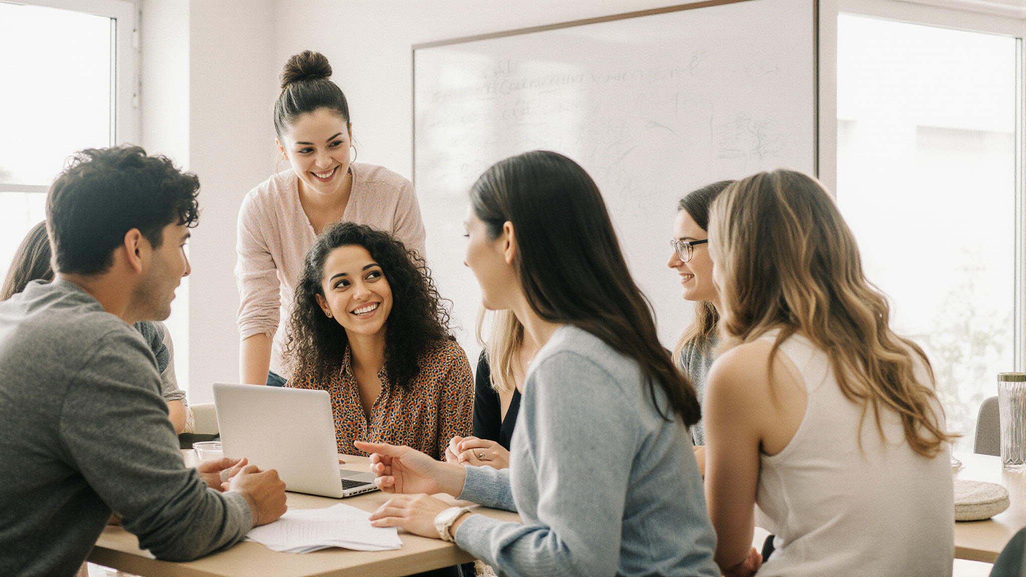 A team of education consultants strategizing in a modern office